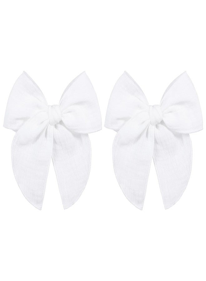 Miroksh 5 Inch White Fable Hair Bow 2Pcs Handmade Cotton Gauze Fabric Hair Clip for Girls Pageants 1st Communion Wedding Party Dress Back School uniform Decor Accessories Birthday Gift - Image 1